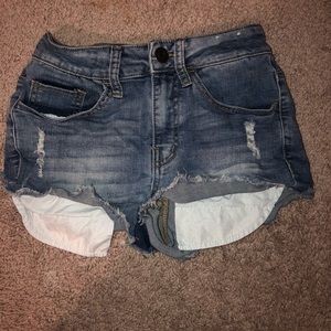 High waisted medium wash shorts